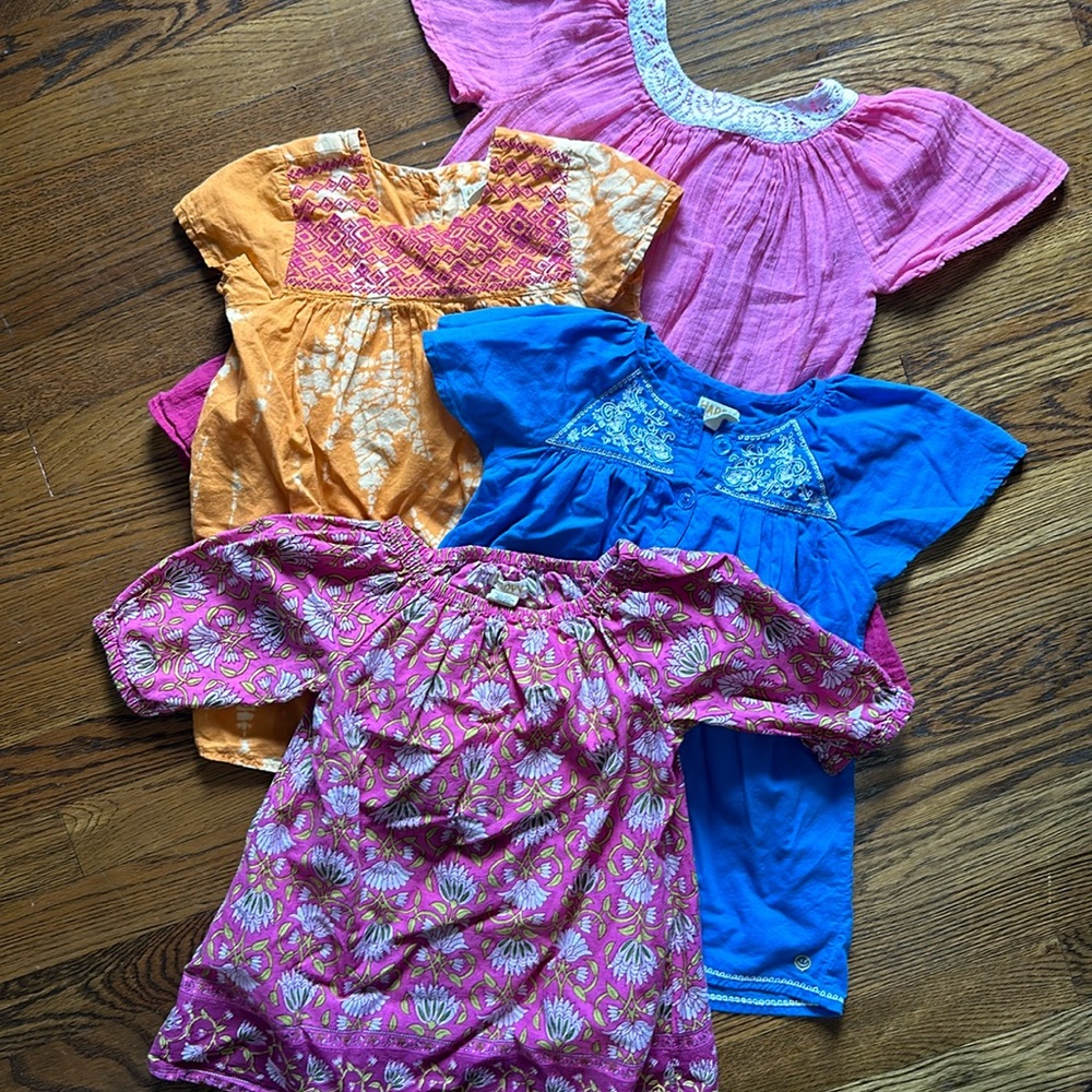 Happy by Pink Chicken 2t LOT of 4 cotton embroidered block print summer dresses